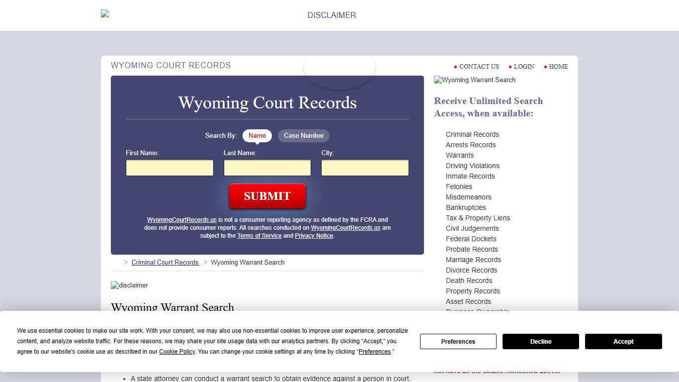 Wyoming Warrant Search | WyomingCourtRecords.us